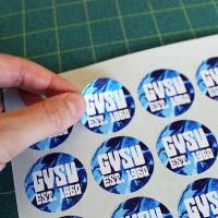 Sheet of GVSU stickers with one being peeled off